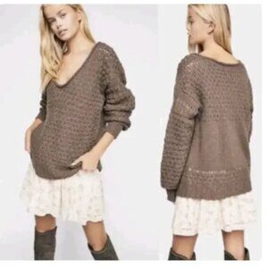Free People Sweater Wool Blend Chunky Open Knit Cocoa Size M